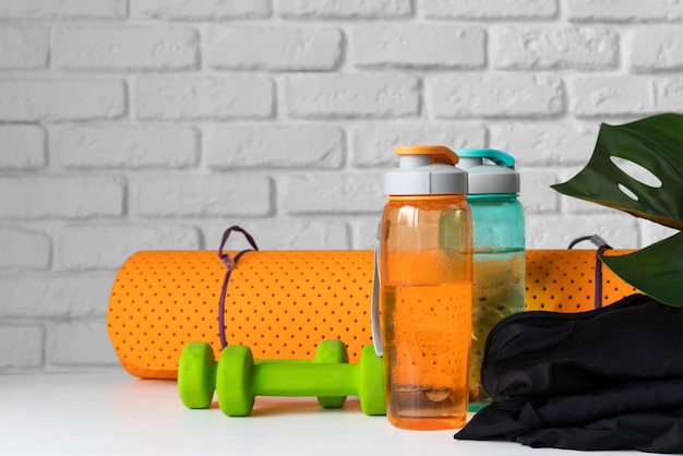 Yoga equipment on table