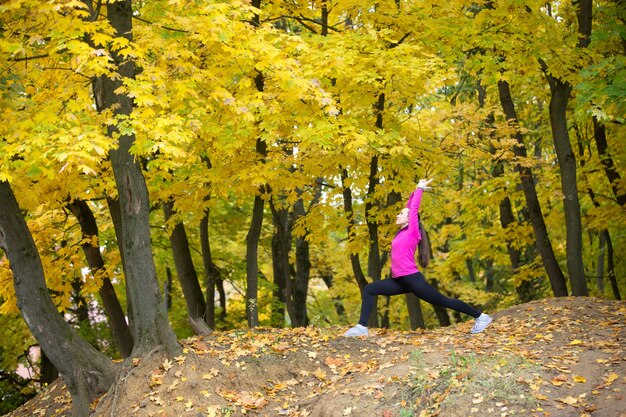 Yoga outdoors: Warrior 1 posture