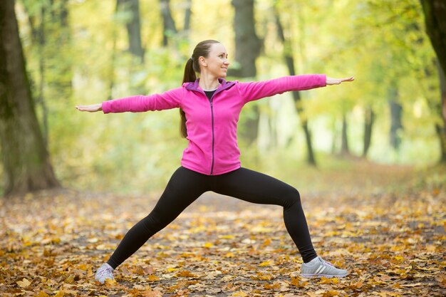 Yoga outdoors: Warrior Two pose