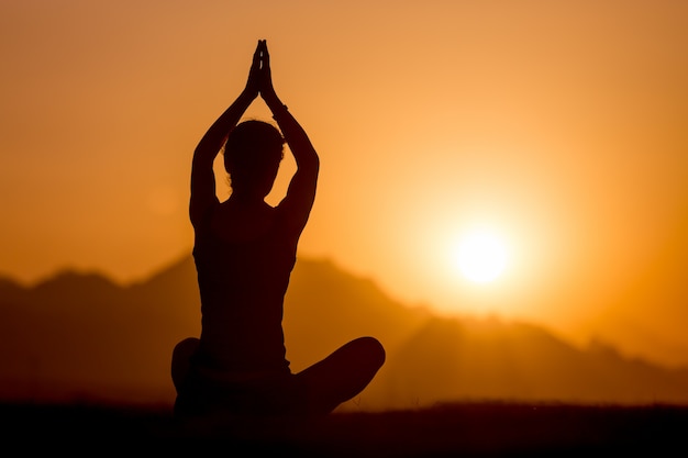 Yoga practice in mountains