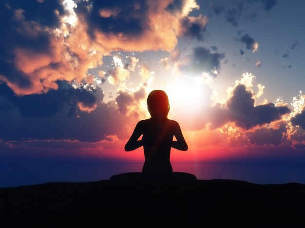 Yoga silhouette with a sunset background