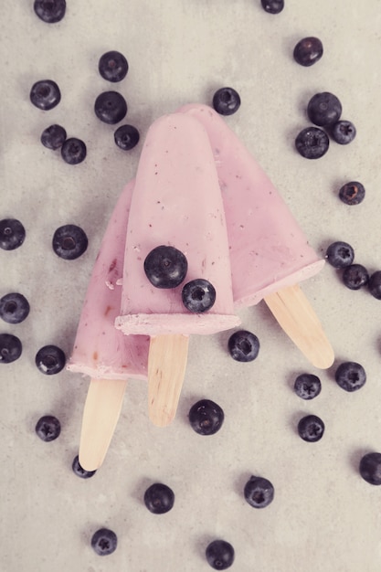 Free photo yogurt popsicles with blueberries