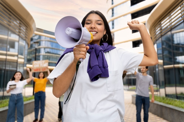 Free Photo young activists taking action