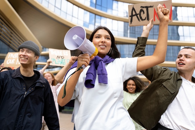 Free photo young activists taking action