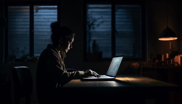 Young adult businessman in modern office typing generated by AI