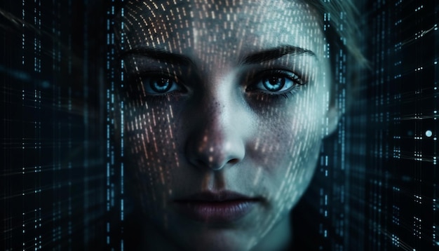 Free Photo young adult portrait glows with futuristic technology generated by ai