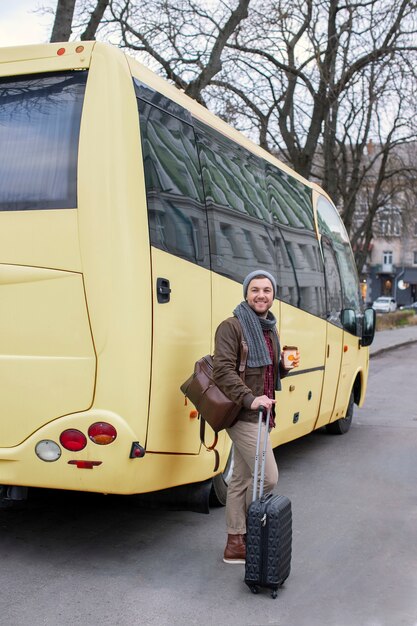 Young adult travelling in winter time