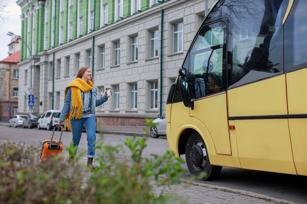 Young adult travelling in winter time