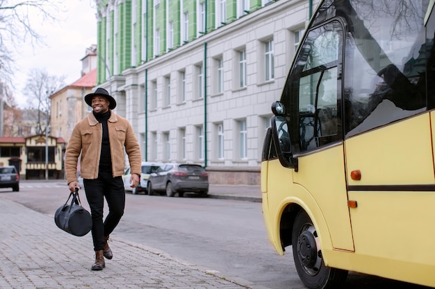 Young adult travelling in winter time