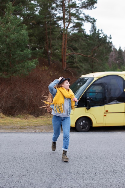 Young adult travelling in winter time