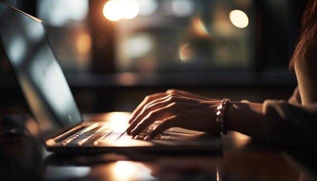 Young adult typing on laptop business person working generated by AI