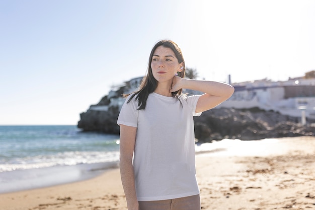 Free Photo young adult wearing blank shirt