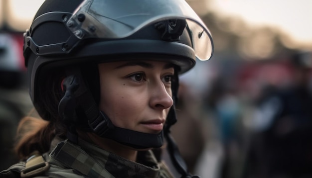 Young adult wearing sports helmet enjoys outdoor adventure generated by AI