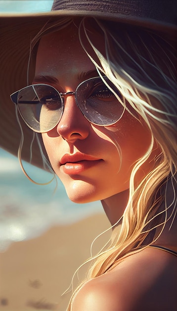 Young adult woman in sunglasses enjoying summer generative AI