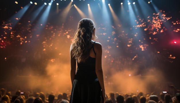 Free photo young adults dancing in a popular nightclub illuminated by stage lights generated by artificial intelligence