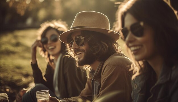 Young adults enjoy music festival with friends generated by AI