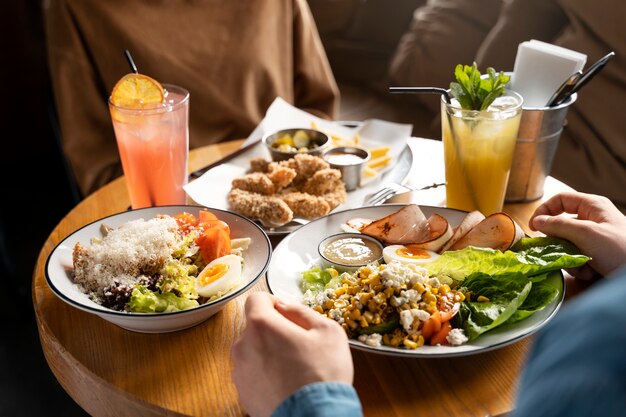 Young adults enjoying food