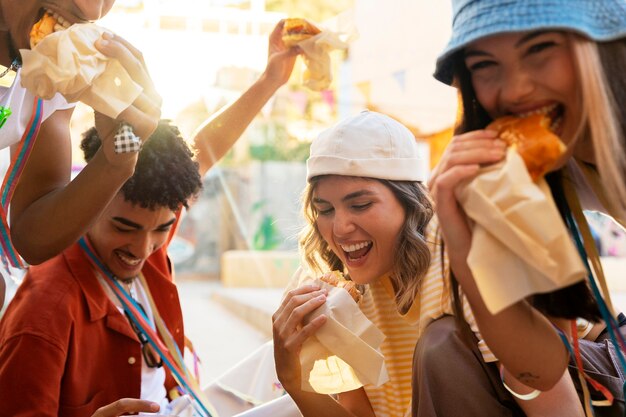 Young adults having block party