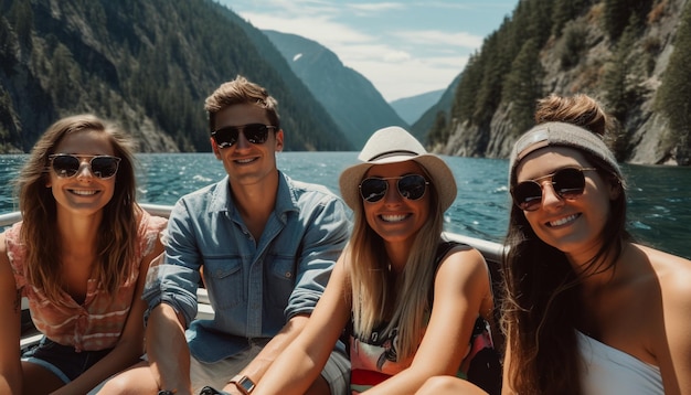 Free Photo young adults on a road trip laughing joyfully generated by ai