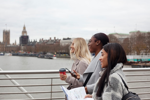 Young adults traveling in london