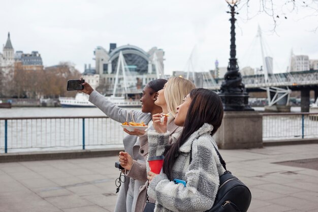 Young adults traveling in london