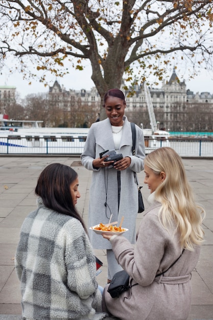 Young adults traveling in london