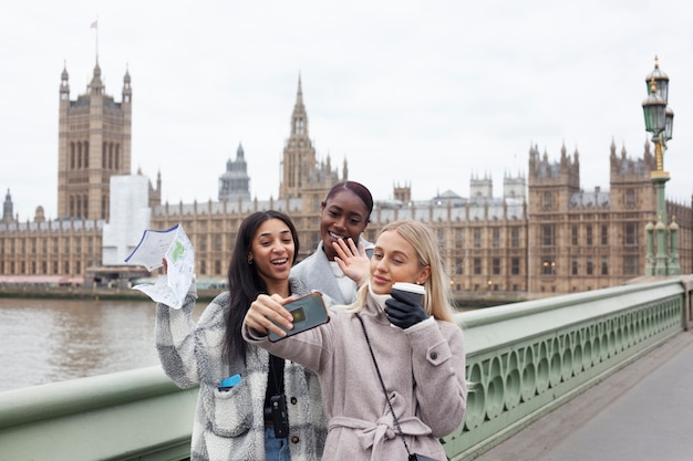 Young adults traveling in london