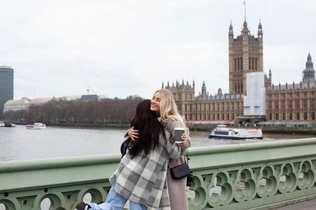 Young adults traveling in london