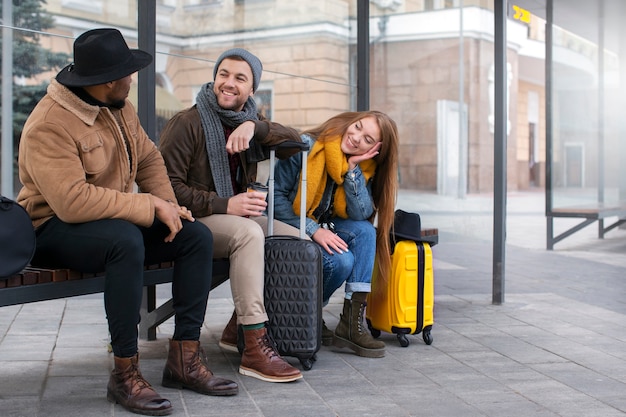 Free photo young adults travelling in winter time