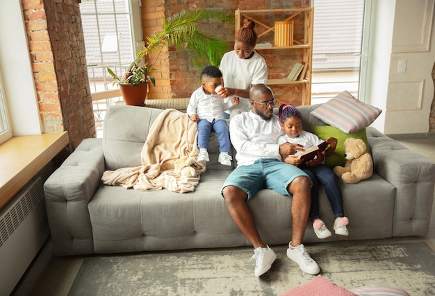 Young african family during quarantine at home