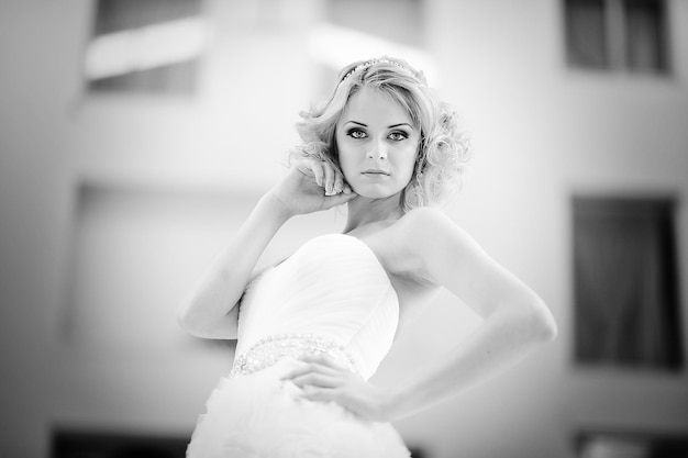 Free photo young beautiful blonde model bride