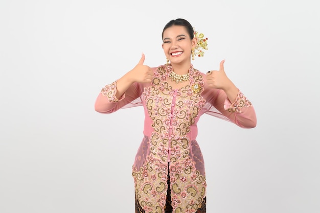 Young beautiful woman dress up in local culture in southern region with various posture