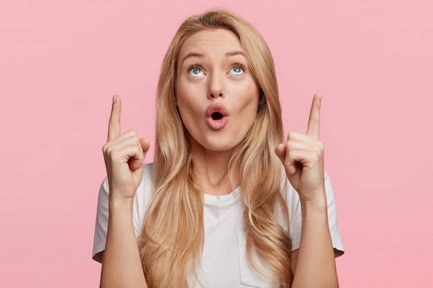 Young blonde woman with white T-shirt