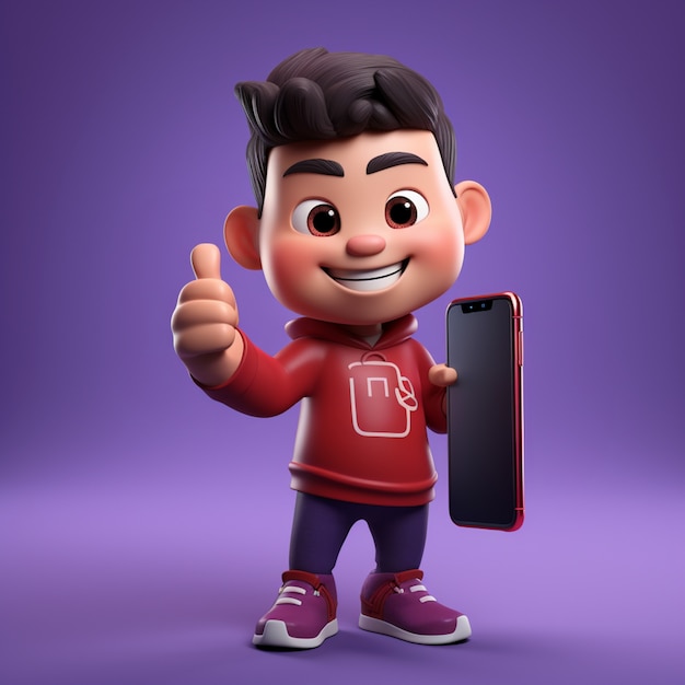 Young boy cartoon character with phone