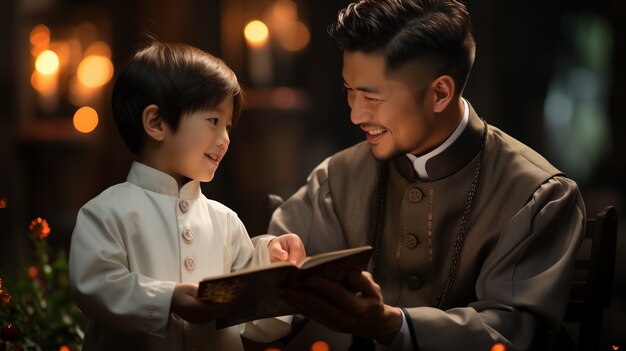 Young boy in church experiencing his first communion ceremony