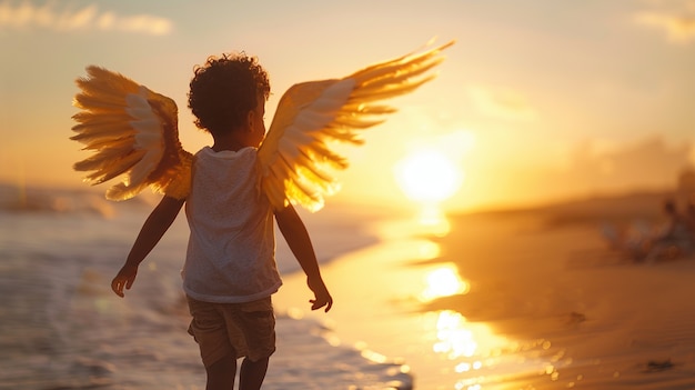 Young boy depicted as angel