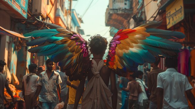 Young boy depicted as angel