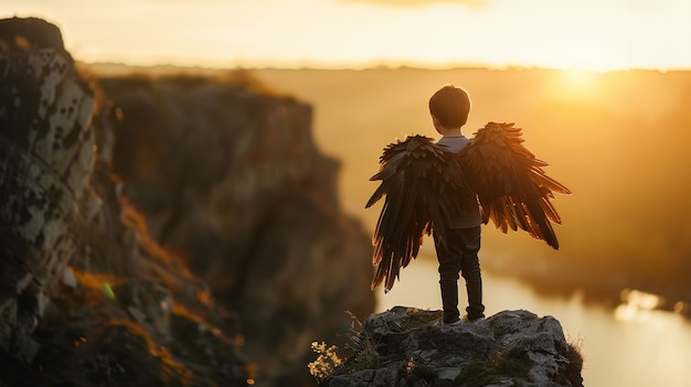 Young boy depicted as angel