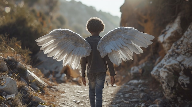 Young boy depicted as angel