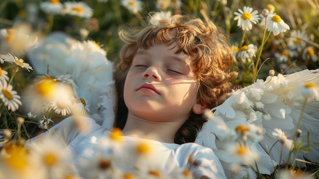 Young boy depicted as angel