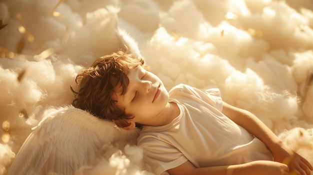 Young boy depicted as angel