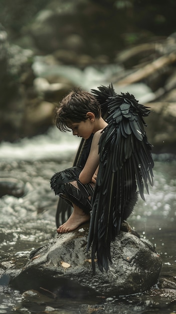 Free photo young boy depicted as angel