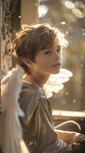 Free photo young boy depicted as angel