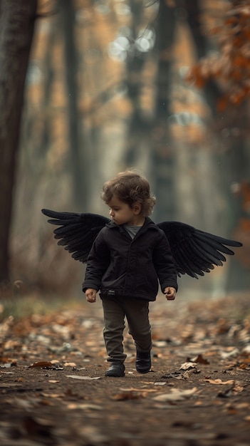 Young boy depicted as angel