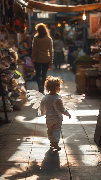 Young boy depicted as angel