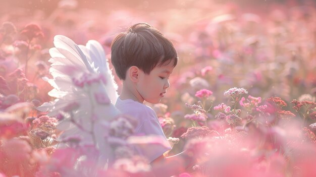 Young boy depicted as angel