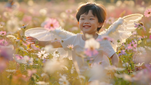 Young boy depicted as angel