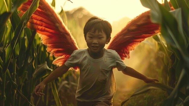 Young boy depicted as angel