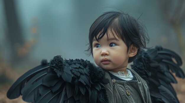 Young boy depicted as angel