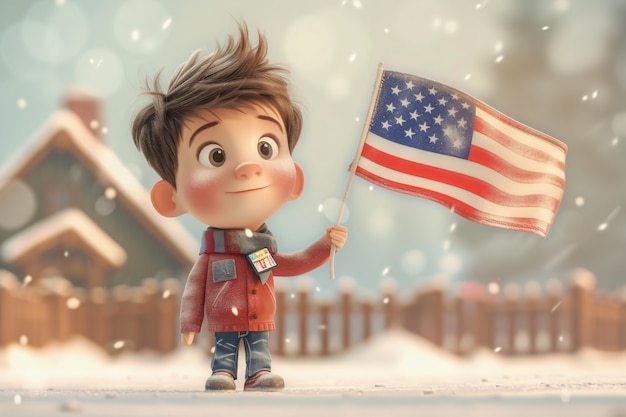 Free photo young boy with the american flag for us national loyalty day celebration